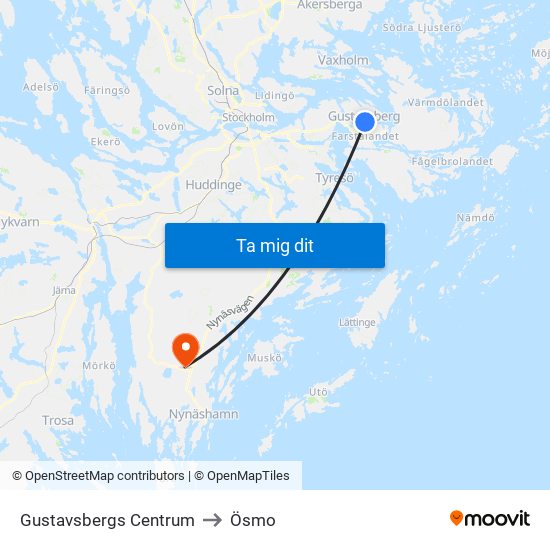 Gustavsbergs Centrum to Ösmo map