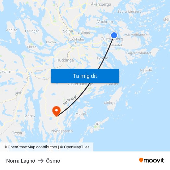 Norra Lagnö to Ösmo map
