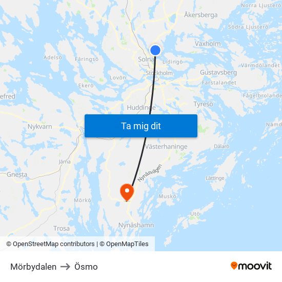 Mörbydalen to Ösmo map