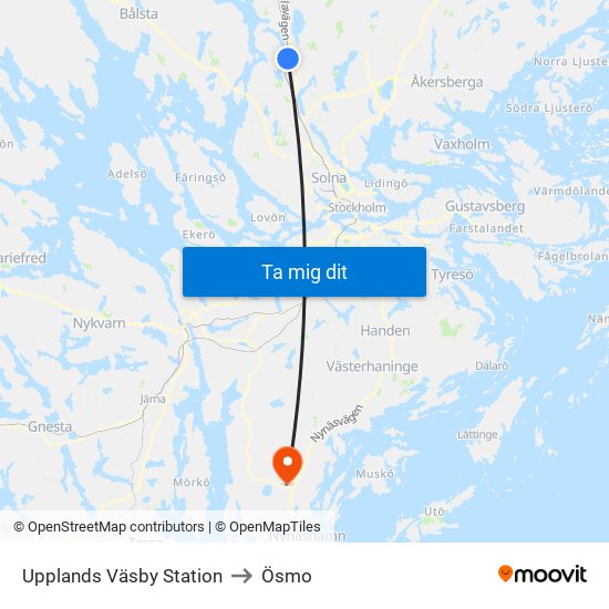 Upplands Väsby Station to Ösmo map