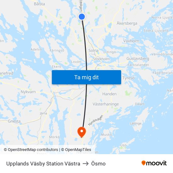 Upplands Väsby Station Västra to Ösmo map