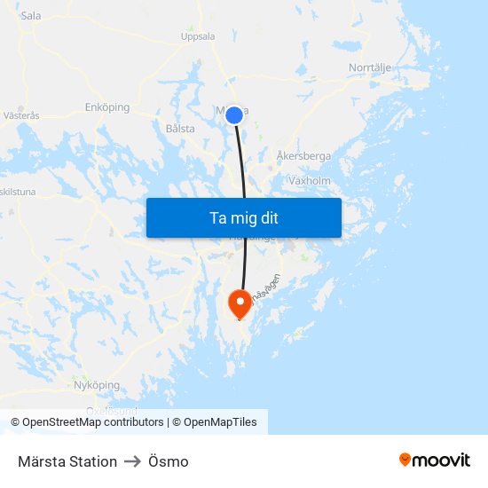 Märsta Station to Ösmo map