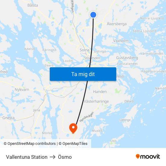 Vallentuna Station to Ösmo map