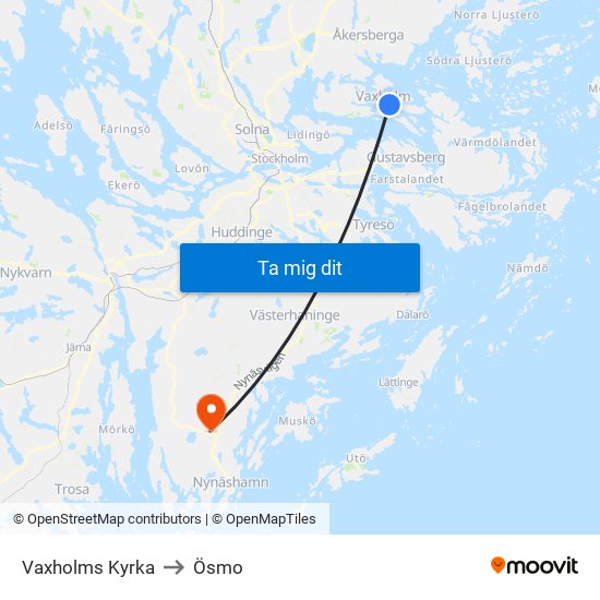 Vaxholms Kyrka to Ösmo map