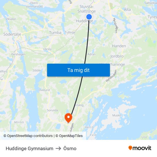 Huddinge Gymnasium to Ösmo map