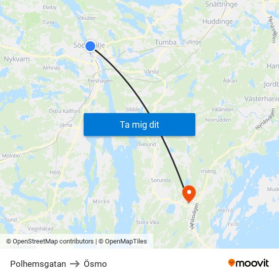 Polhemsgatan to Ösmo map