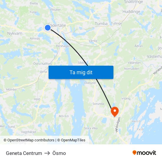 Geneta Centrum to Ösmo map