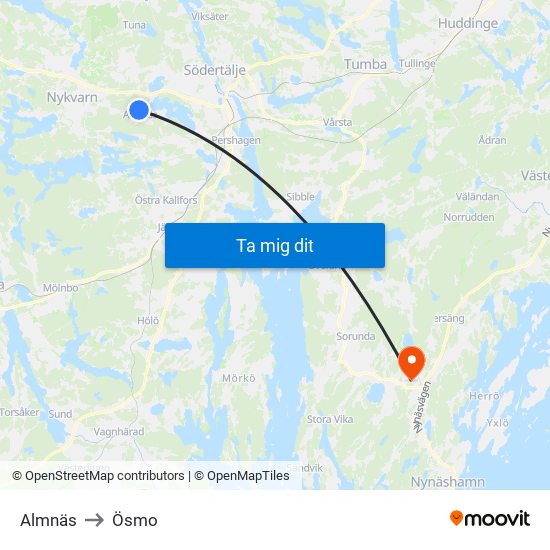 Almnäs to Ösmo map