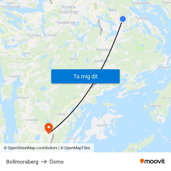 Bollmoraberg to Ösmo map