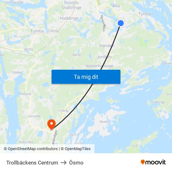 Trollbäckens Centrum to Ösmo map