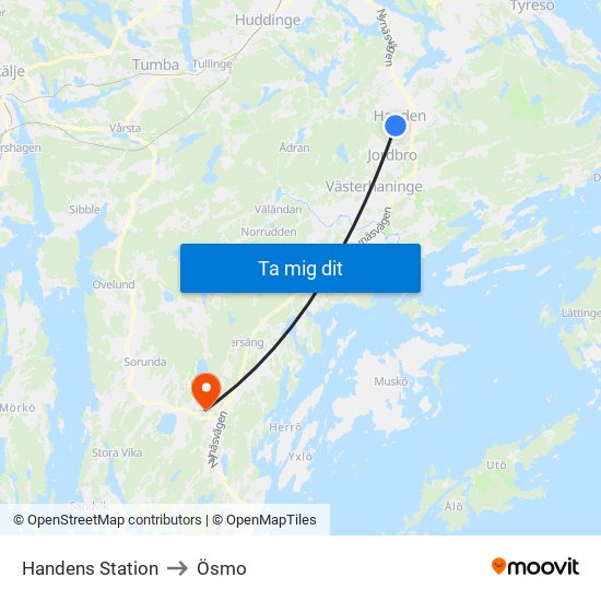 Handens Station to Ösmo map