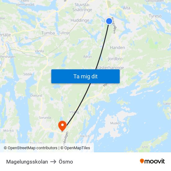 Magelungsskolan to Ösmo map