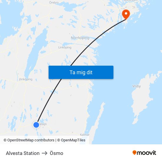 Alvesta Station to Ösmo map