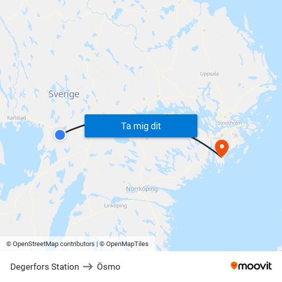 Degerfors Station to Ösmo map