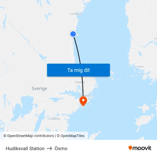Hudiksvall Station to Ösmo map