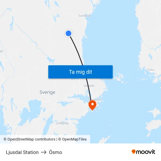 Ljusdal Station to Ösmo map