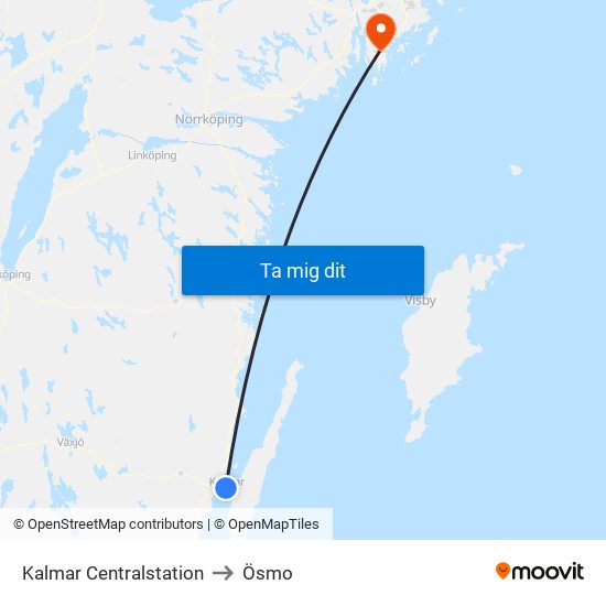 Kalmar Centralstation to Ösmo map