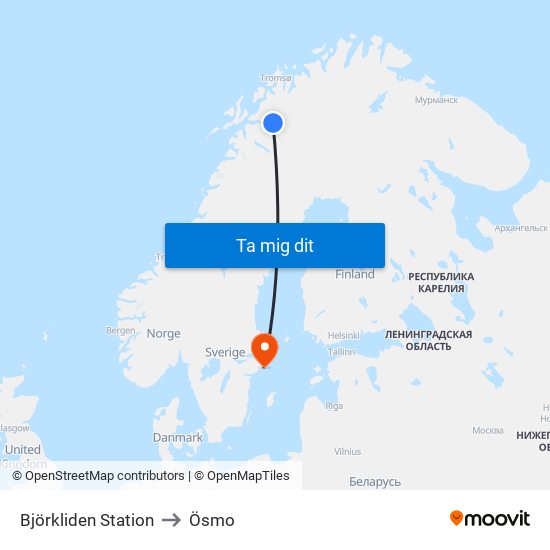 Björkliden Station to Ösmo map