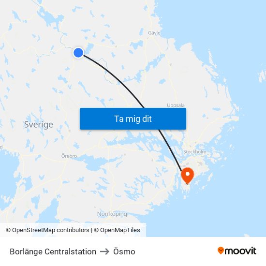 Borlänge Centralstation to Ösmo map