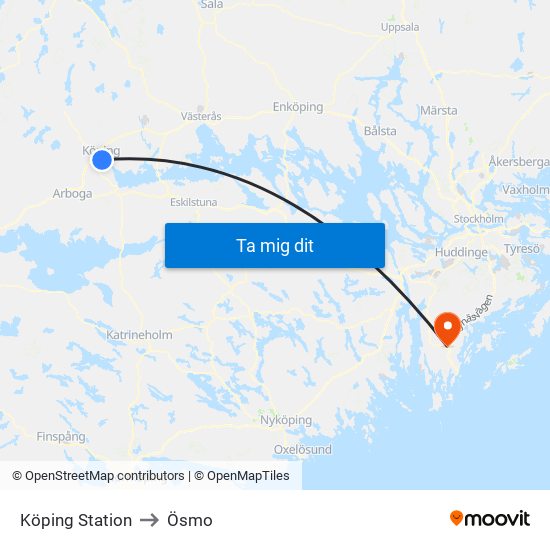 Köping Station to Ösmo map