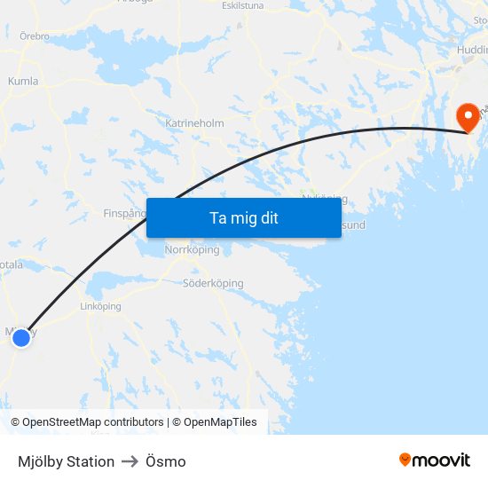 Mjölby Station to Ösmo map