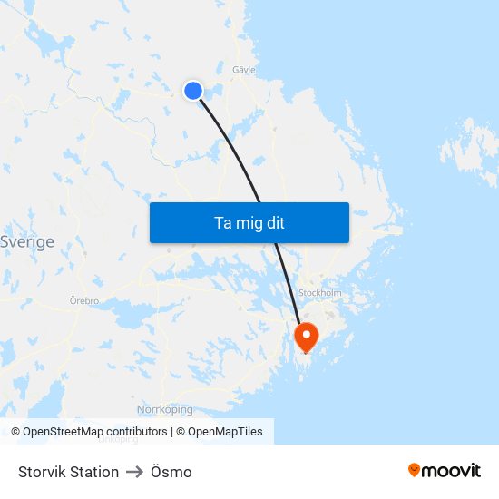 Storvik Station to Ösmo map