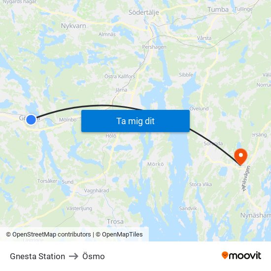 Gnesta Station to Ösmo map