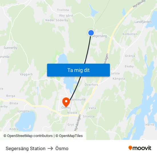 Segersäng Station to Ösmo map