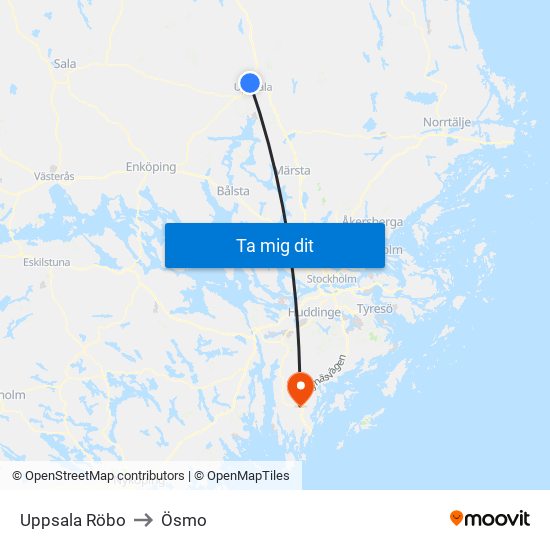 Uppsala Röbo to Ösmo map