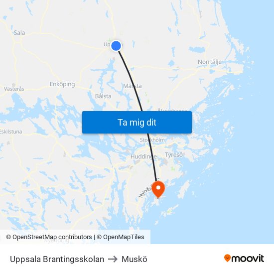 Uppsala Brantingsskolan to Muskö map