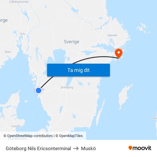Göteborg Nils Ericsonterminal to Muskö map