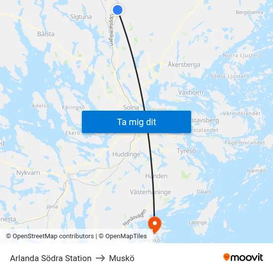 Arlanda Södra Station to Muskö map