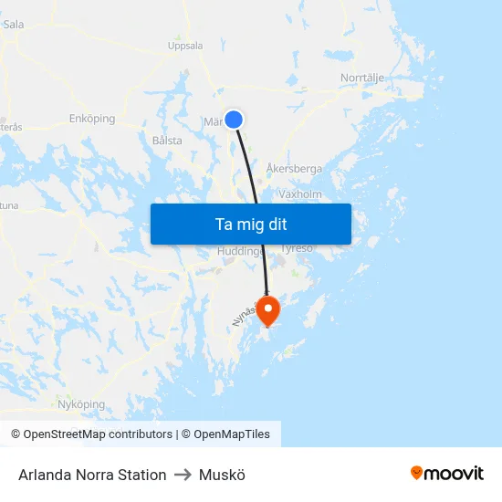Arlanda Norra Station to Muskö map