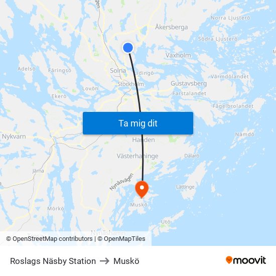 Roslags Näsby Station to Muskö map