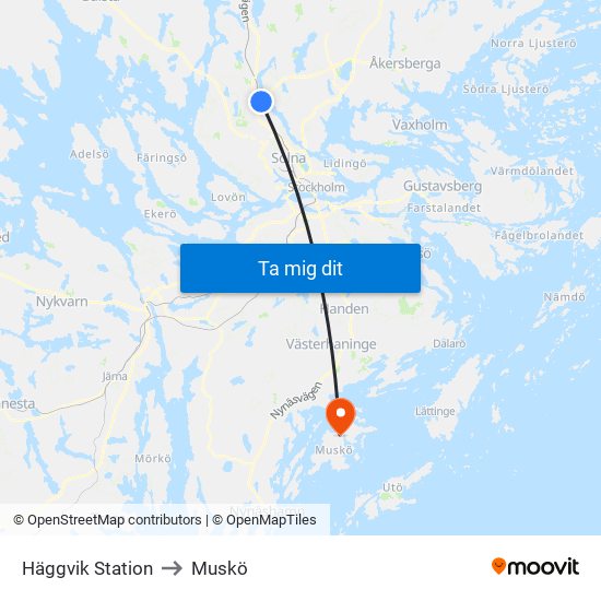 Häggvik Station to Muskö map