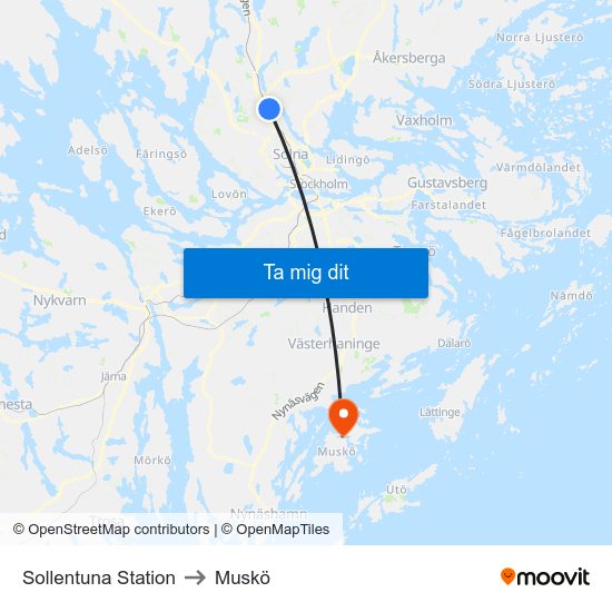 Sollentuna Station to Muskö map