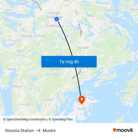 Stuvsta Station to Muskö map