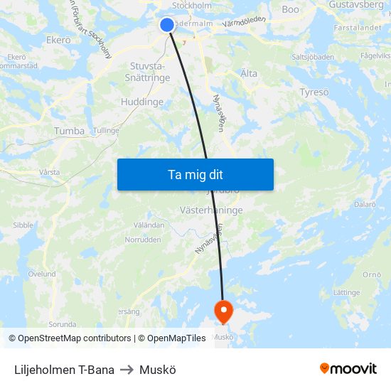 Liljeholmen T-Bana to Muskö map