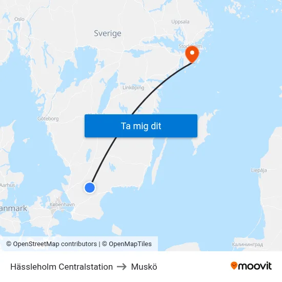 Hässleholm Centralstation to Muskö map
