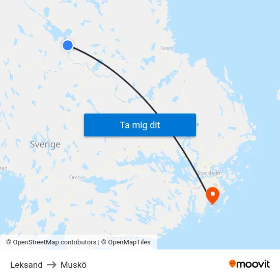 Leksand to Muskö map