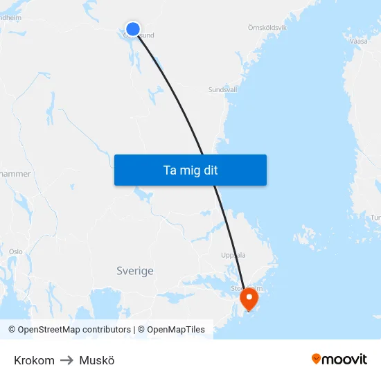 Krokom to Muskö map