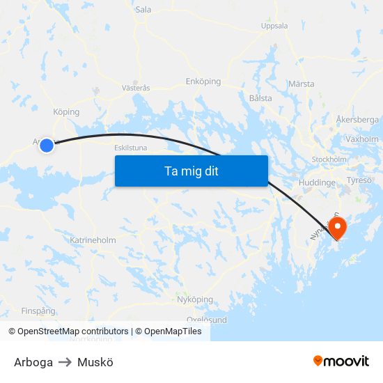 Arboga to Muskö map