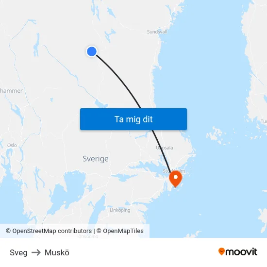 Sveg to Muskö map