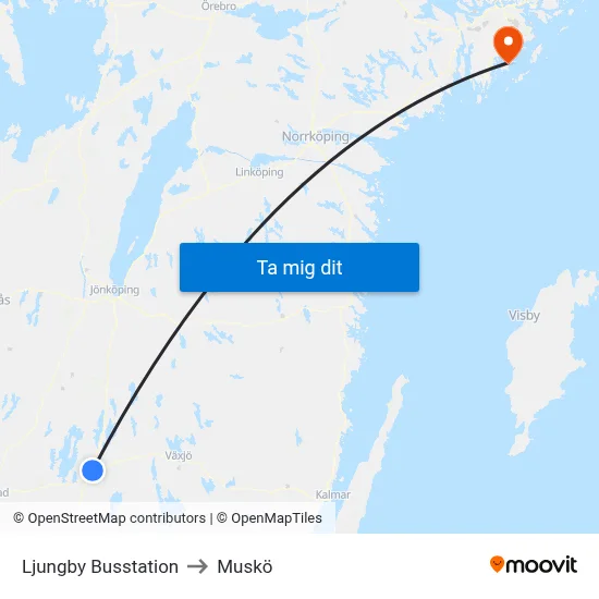 Ljungby Busstation to Muskö map