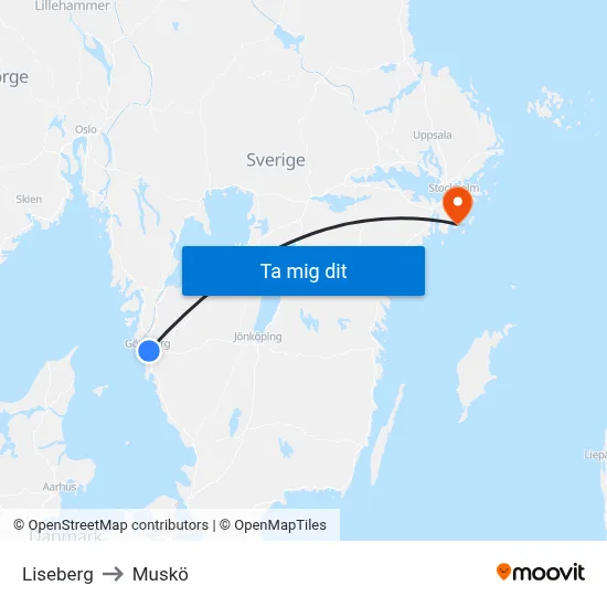 Liseberg to Muskö map