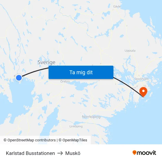 Karlstad Busstationen to Muskö map