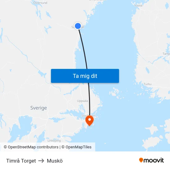 Timrå Torget to Muskö map