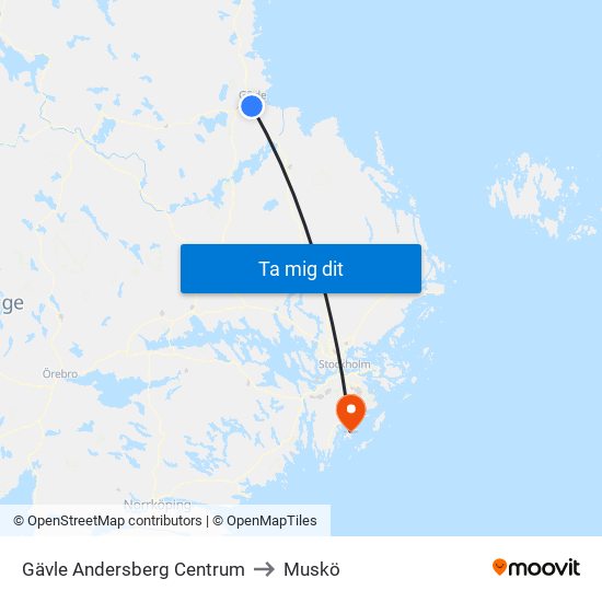 Gävle Andersberg Centrum to Muskö map