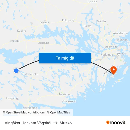 Vingåker Hacksta Vägskäl to Muskö map
