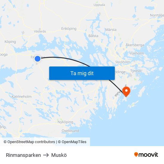 Rinmansparken to Muskö map